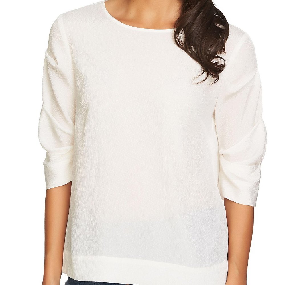 NWOT 1. STATE Ruched 3/4 Sleeve Ivory White Blouse